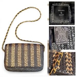 Deena & Ozzy Wheat Straw Paille De Ble Shoulder Bag Golden Chain Woven